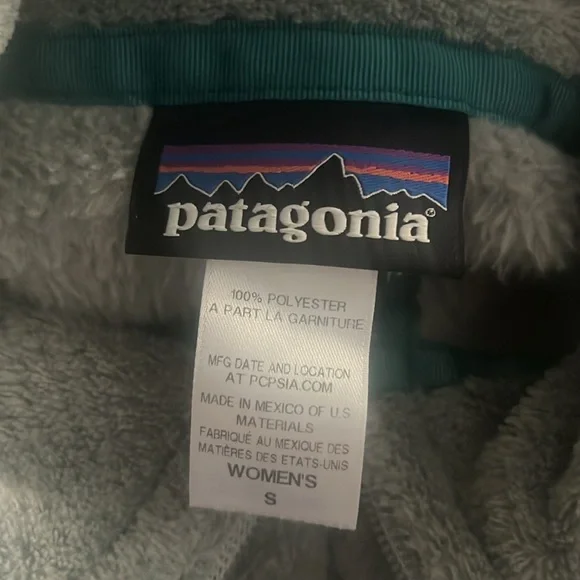 PATAGONIA Re-Tool Fleece Full Zip Vest in Gray w/ Teal Trim Size Small - Picture 5 of 6